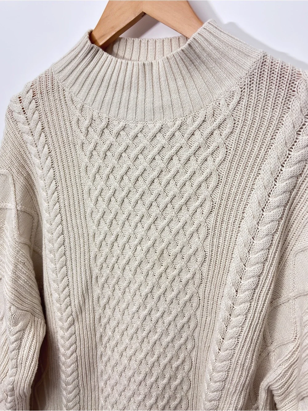J. Crew Cable Knit Sweater Fisherman Mock Neck Cream Women XL